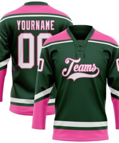 Custom Green White-Pink Hockey Lace Neck Jersey