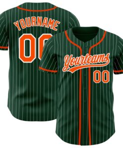 Custom Green White Pinstripe Orange Authentic Baseball Jersey