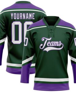 Custom Green White-Purple Hockey Lace Neck Jersey
