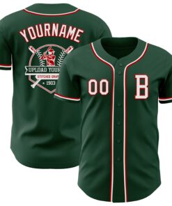 Custom Green White-Red Authentic Baseball Jersey