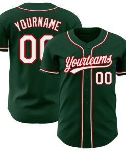 Custom Green White-Red Authentic Baseball Jersey
