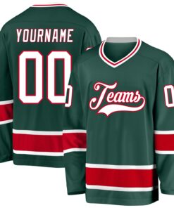 Custom Green White-Red Hockey Jersey