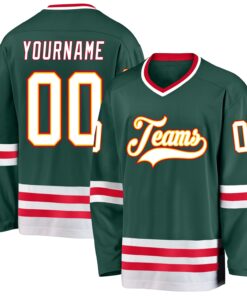 Custom Green White-Red Hockey Jersey