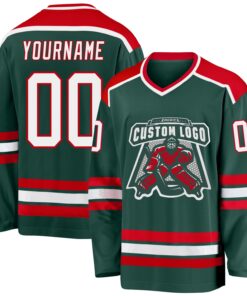 Custom Green White-Red Hockey Jersey