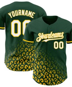 Custom Green White-Yellow 3D Pattern Design Leopard Print Fade Fashion Authentic Baseball Jersey