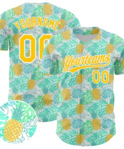 Custom Green Yellow-White 3D Pattern Design Fruit Pineapple Authentic Baseball Jersey