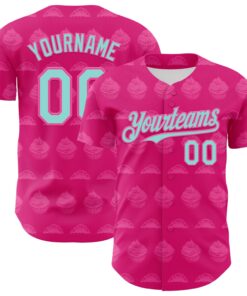 Custom Hot Pink Ice Blue-Pink 3D Pattern Design Foodie Food Dessert Cake Authentic Baseball Jersey