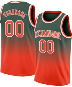 Custom Hunter Green Orange-White Authentic Fade Fashion Basketball Jersey