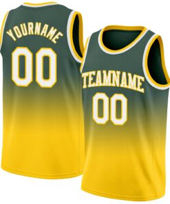 Custom Hunter Green White-Gold Authentic Fade Fashion Basketball Jersey