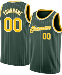 Custom Hunter Green White Pinstripe Gold-White Authentic Basketball Jersey