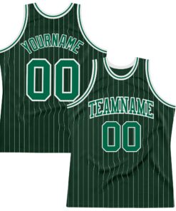 Custom Hunter Green White Pinstripe Kelly Green Authentic Basketball Jersey
