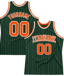 Custom Hunter Green White Pinstripe Orange Authentic Basketball Jersey