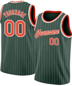 Custom Hunter Green White Pinstripe Orange-White Authentic Basketball Jersey