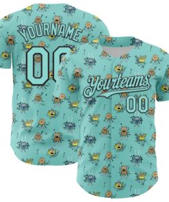 Custom Ice Blue Black 3D Pattern Design Funny Cartoon Monster Authentic Baseball Jersey