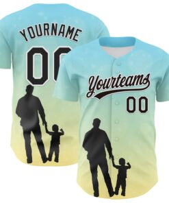 Custom Ice Blue Black-White 3D Pattern Design Father's Day Family Love Authentic Baseball Jersey