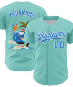 Custom Ice Blue Electric Blue-White 3D Funny Christmas Authentic Baseball Jersey
