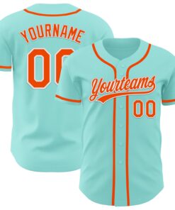 Custom Ice Blue Orange-White Authentic Baseball Jersey