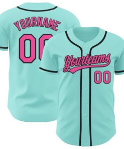 Custom Ice Blue Pink-Black Authentic Baseball Jersey