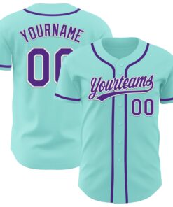 Custom Ice Blue Purple-White Authentic Baseball Jersey