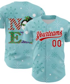 Custom Ice Blue Red-Kelly Green 3D Funny Christmas Authentic Baseball Jersey
