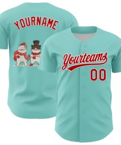 Custom Ice Blue Red-White 3D Funny Christmas Authentic Baseball Jersey