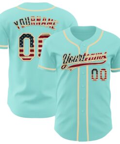 Custom Ice Blue Vintage USA Flag-Cream Authentic Baseball Jersey
