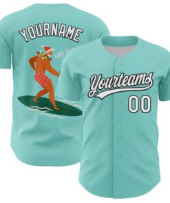 Custom Ice Blue White-Black 3D Funny Christmas Authentic Baseball Jersey