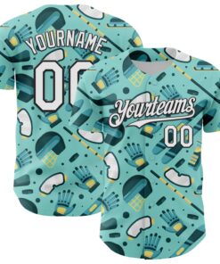 Custom Ice Blue White-Black Comic Doodle Ballgame 3D Pattern Design Authentic Baseball Jersey