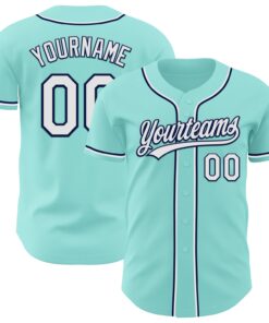 Custom Ice Blue White-Navy Authentic Baseball Jersey