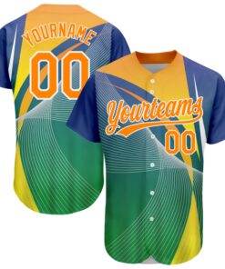 Custom Kelly Green Bay Orange-White 3D Pattern Design Abstract Sport Authentic Baseball Jersey