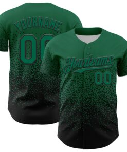 Custom Kelly Green Black 3D Pattern Design Gradient Style Irregular Shape Authentic Baseball Jersey