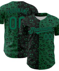 Custom Kelly Green Black 3D Pattern Design Rave Halloween Pumpkin Authentic Baseball Jersey