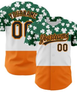 Custom Kelly Green Black-Bay Orange 3D St. Patrick's Day Shamrock Authentic Baseball Jersey