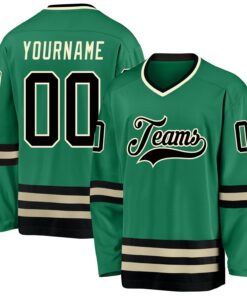 Custom Kelly Green Black-Cream Hockey Jersey