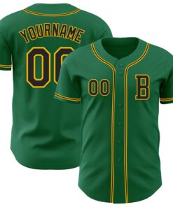 Custom Kelly Green Black-Gold Authentic Baseball Jersey