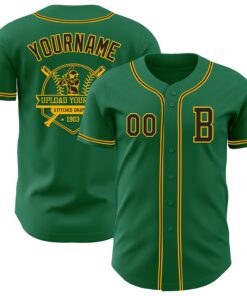 Custom Kelly Green Black-Gold Authentic Baseball Jersey