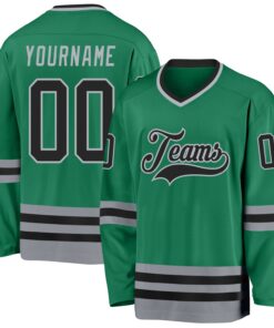Custom Kelly Green Black-Gray Hockey Jersey