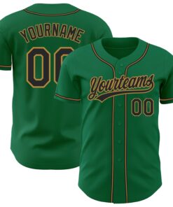 Custom Kelly Green Black-Old Gold Authentic Baseball Jersey