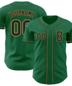 Custom Kelly Green Black-Old Gold Authentic Baseball Jersey