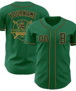 Custom Kelly Green Black-Old Gold Authentic Baseball Jersey