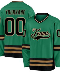 Custom Kelly Green Black-Old Gold Hockey Jersey