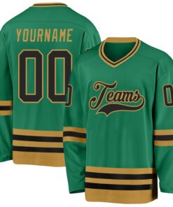 Custom Kelly Green Black-Old Gold Hockey Jersey