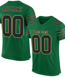 Custom Kelly Green Black-Old Gold Mesh Authentic Football Jersey