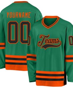 Custom Kelly Green Black-Orange Hockey Jersey