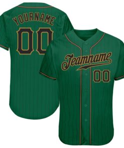 Custom Kelly Green Black Pinstripe Black-Old Gold Authentic Baseball Jersey