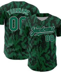 Custom Kelly Green Black-White 3D Pattern Design Abstract Fluid Authentic Baseball Jersey