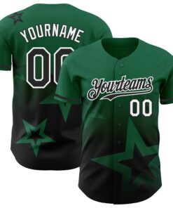 Custom Kelly Green Black-White 3D Pattern Design Gradient Style Twinkle Star Authentic Baseball Jersey