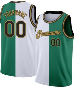 Custom Kelly Green Black-White Authentic Split Fashion Basketball Jersey