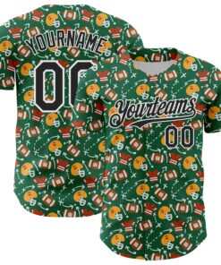 Custom Kelly Green Black-White Comic Doodle Ballgame 3D Pattern Design Authentic Baseball Jersey