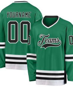 Custom Kelly Green Black-White Hockey Jersey
